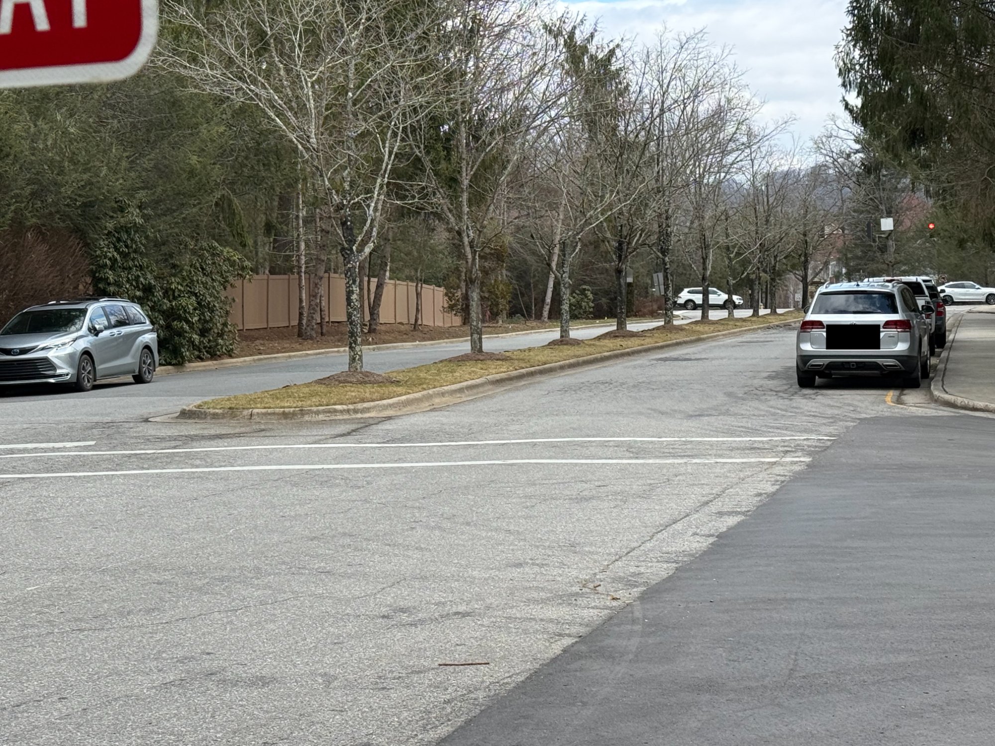 Cars backed up along Pinchot Drive toward the Overlook Road intersection